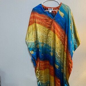 Vintage Winlar Vibrant Multicolor Satin Swim Coverup Kaftan